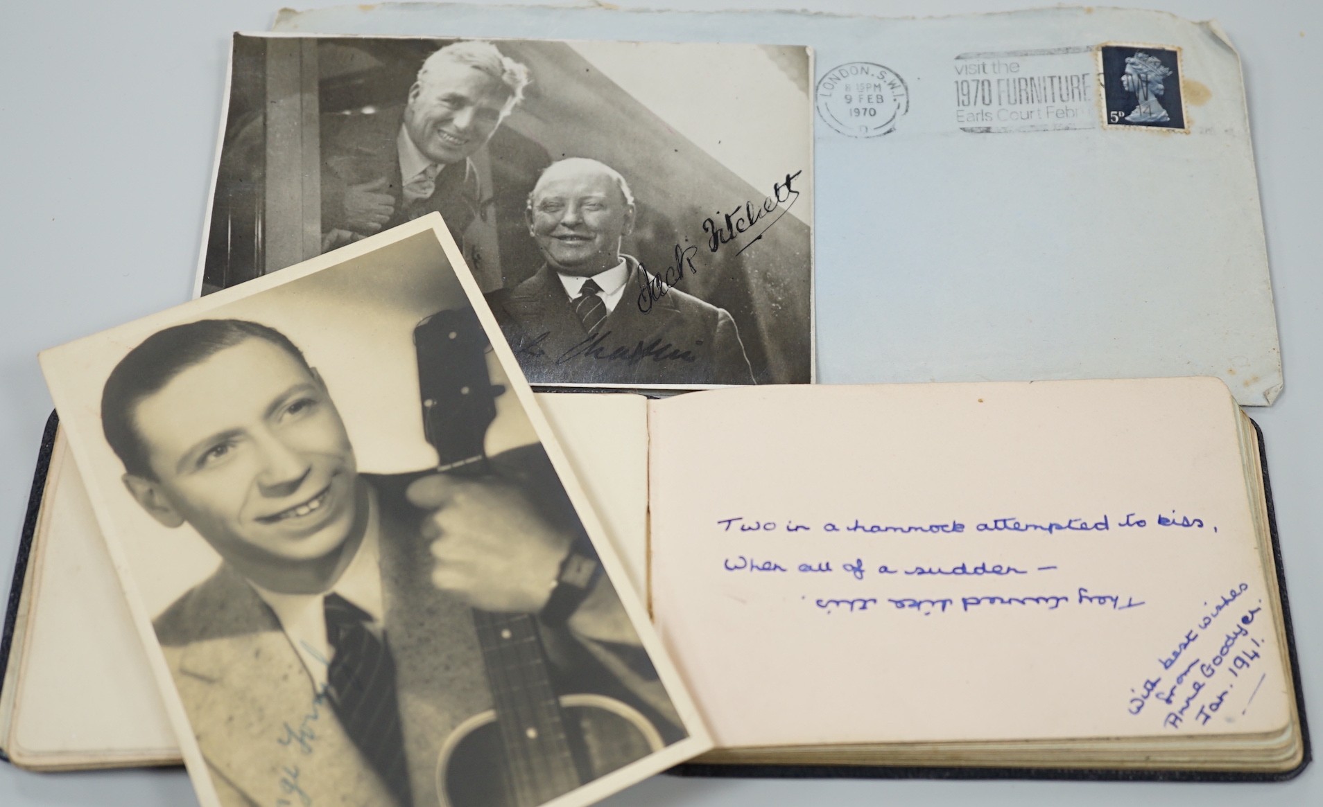Mixed autographs including George Formby, 1938, Charlie Chaplin, Noel Coward